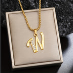 Crystal Accent Initial Necklace in Gold Tone
