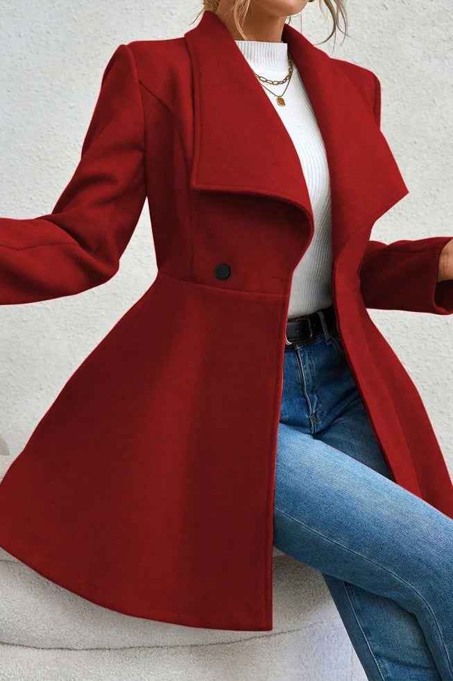 Slim Fit Longline Coat with Notched Collar and Defined Waist