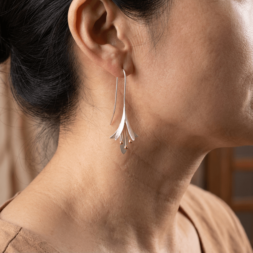 Brushed Silver-Tone Petal Dangle Earrings