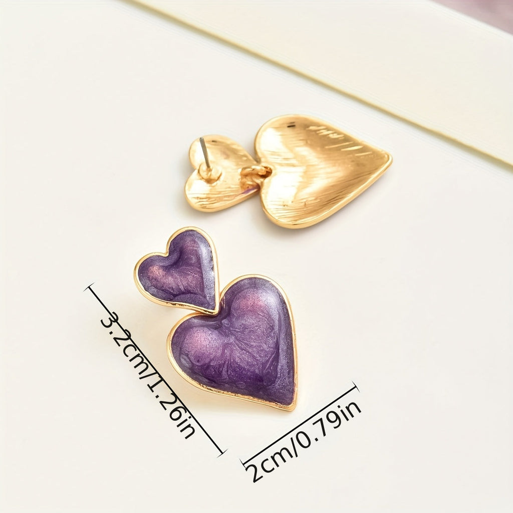 Bohemian Purple Double Heart Drop Earrings