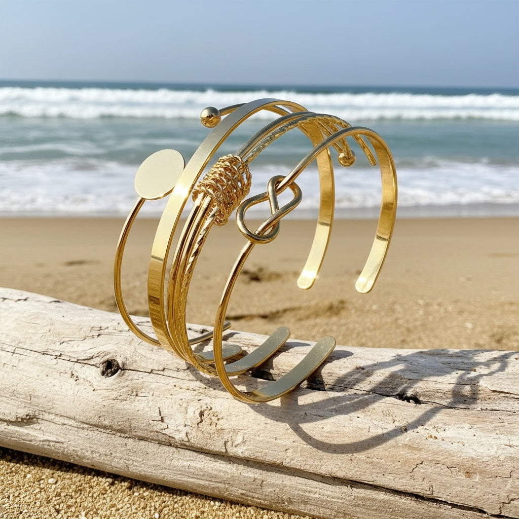 Five-Piece Round Smooth Metal Bangle Set