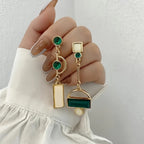 Bohemian Green and Ivory Gold-Plated Statement Earrings