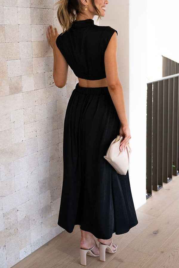 Midi-jurk met cut-out in de taille en praktische zijzakken