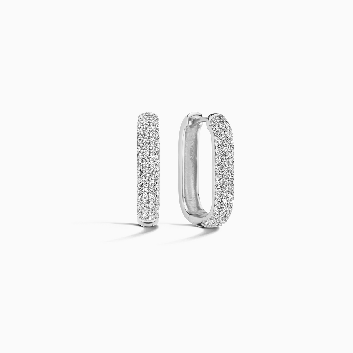 Rectangular Pavé Hoop Earrings in Two Metal Tones