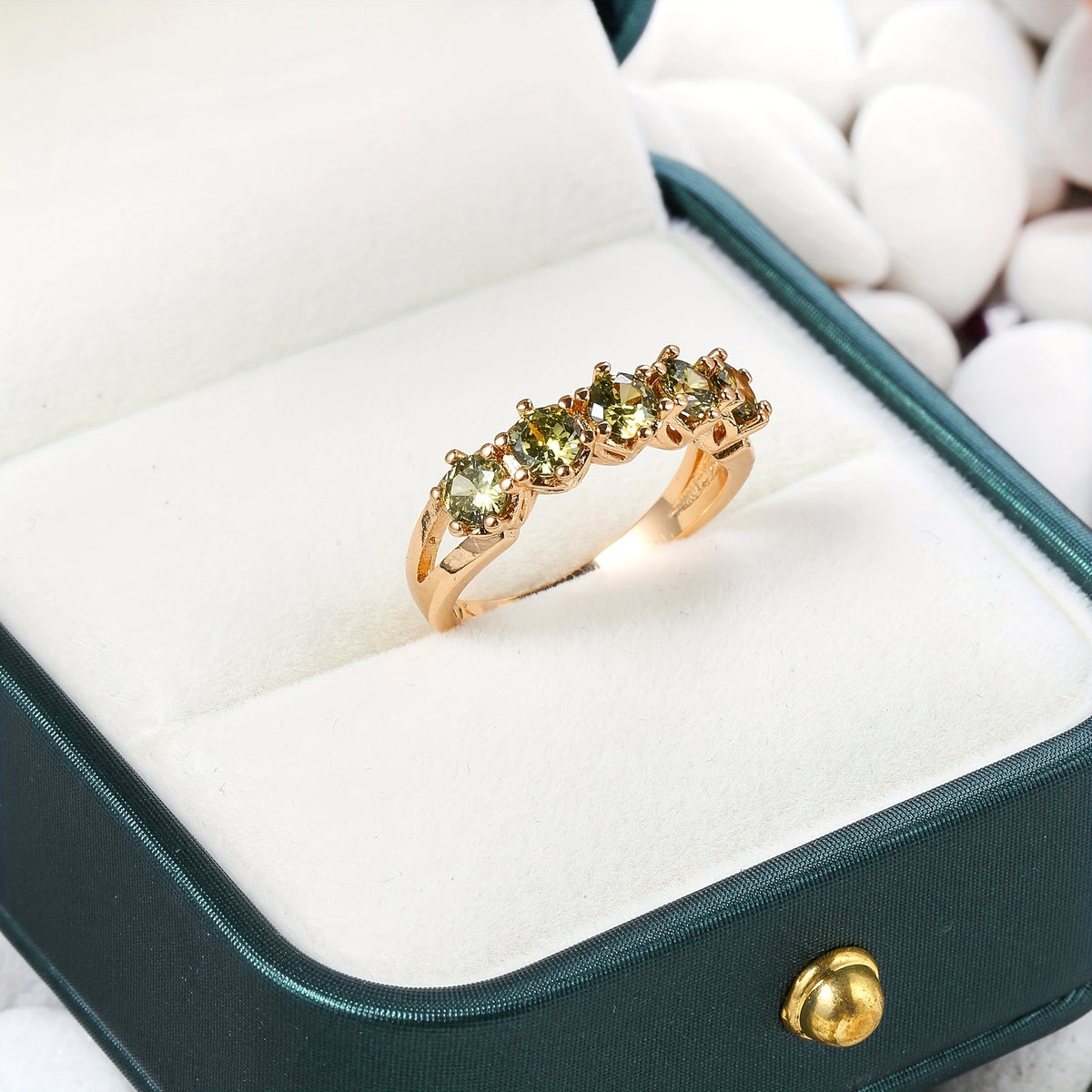 Vintage-Style Olive Green Cubic Zirconia Ring