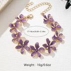 Vintage-Style Purple Enamel Flower Gold-Plated Bracelet