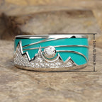 Bohemian Zirconia Inlaid Enamel Mountain and Sun Ring