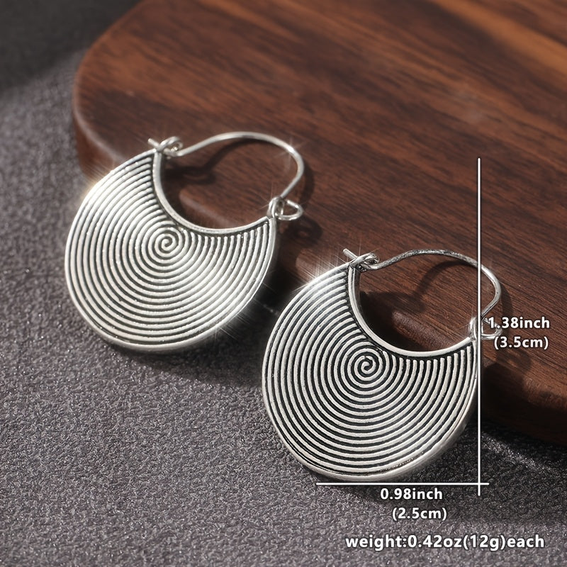 Bohemian Spiral Oxidised Disc Silver-Plated Earrings