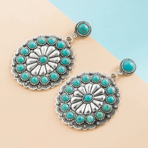 Vintage Turquoise and Pearl Medallion Earrings