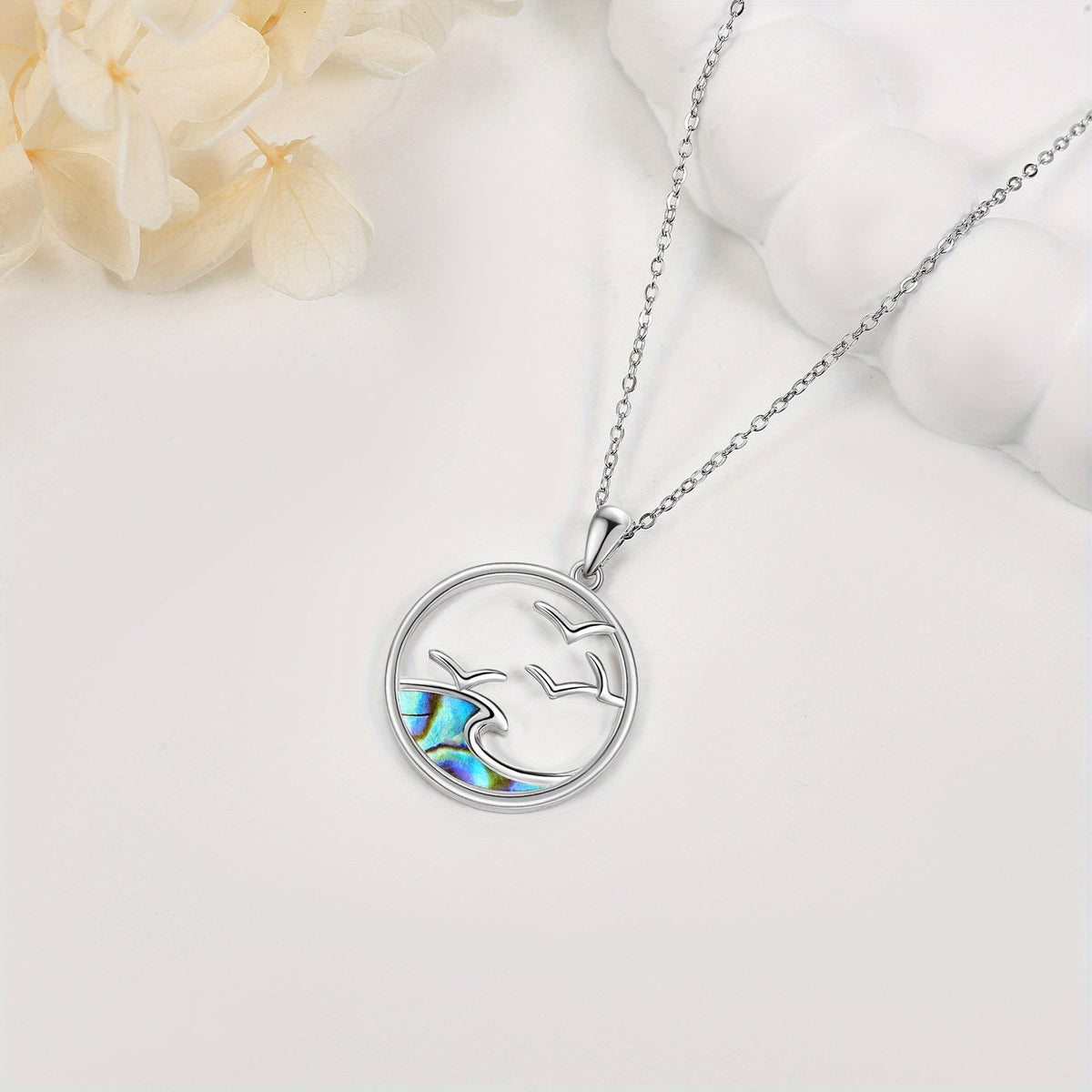 Silver-Tone Seagull and Wave Pendant Necklace