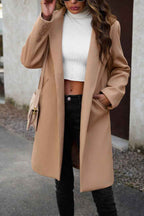 Solid Colour Longline Coat with Notched Collar and Buttons