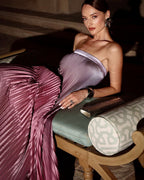 Pleated Strapless Evening Maxi Dress With Soft Sheen