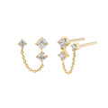 Crystal Chain Double Stud Earrings in Gold Tone