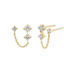 Crystal Chain Double Stud Earrings in Gold Tone