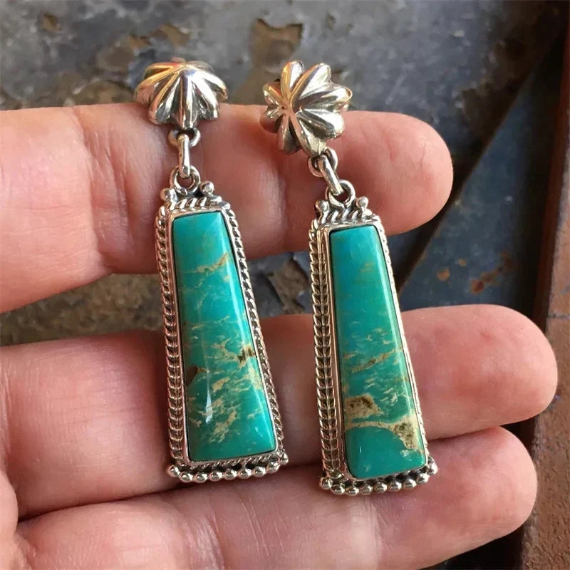 Geometric Turquoise Rectangle Drop Earrings