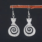 Vintage-Style Cat Silhouette Spiral Earrings