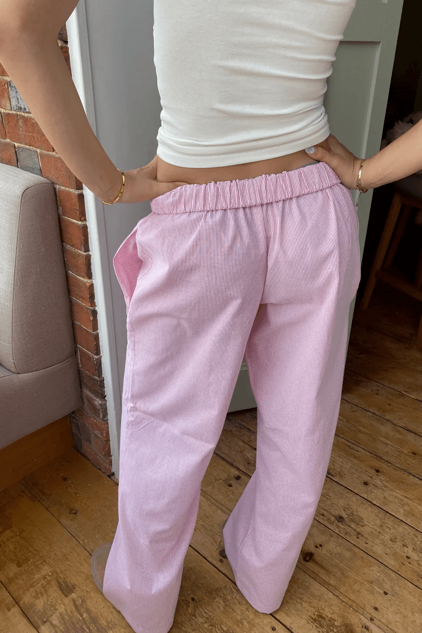 Corduroy Straight Leg Trousers with Elastic Waist