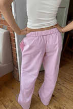 Corduroy Straight Leg Trousers with Elastic Waist