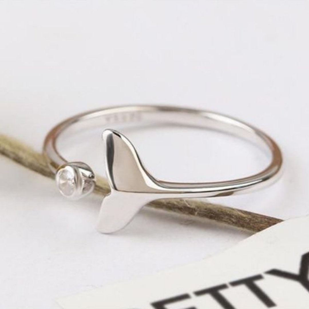 Adjustable 925 Sterling Silver Dolphin Tail Ring with Zirconia
