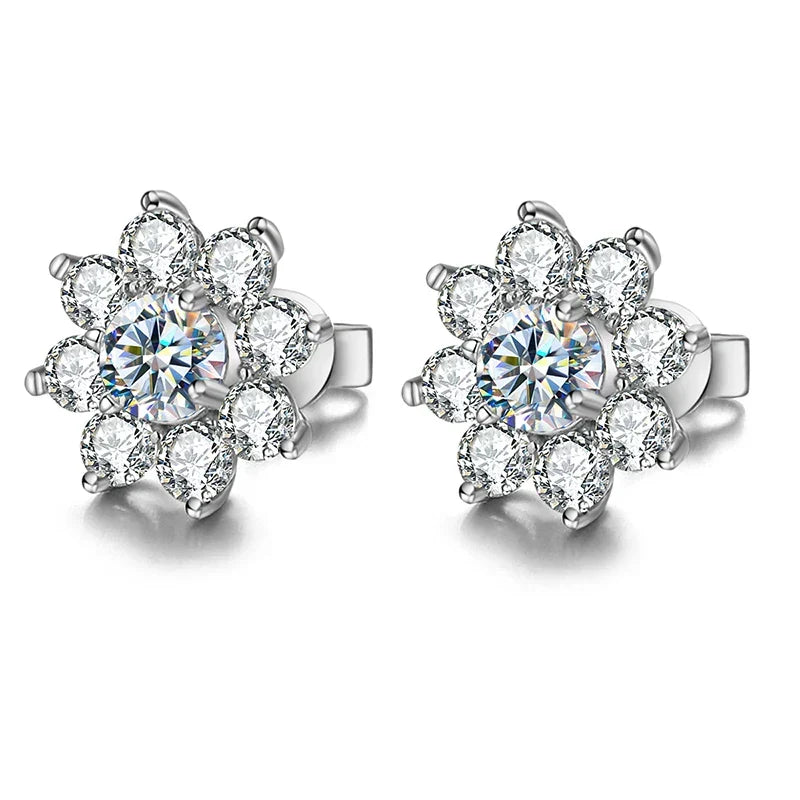 Sterling Silver Moissanite Flower Stud Earrings