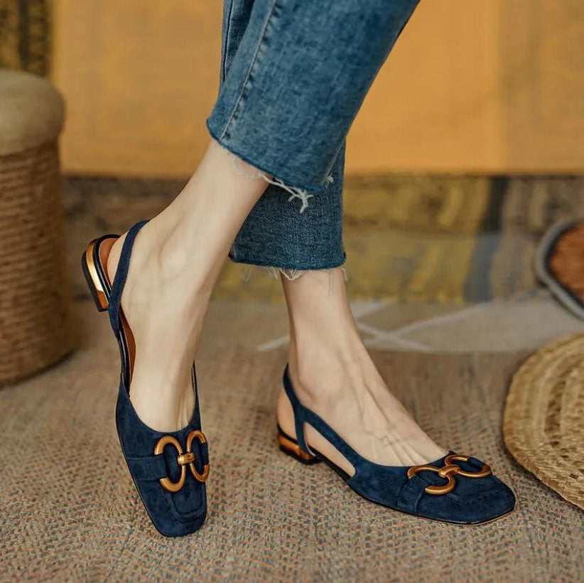 Slingback Sandals in Faux Suede with Block Heel
