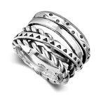 Bohemian Aztec Wide Band Silver-Tone Ring
