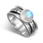 Celestial Stars, Moon and Moonstone Fidget Silver-Tone Ring
