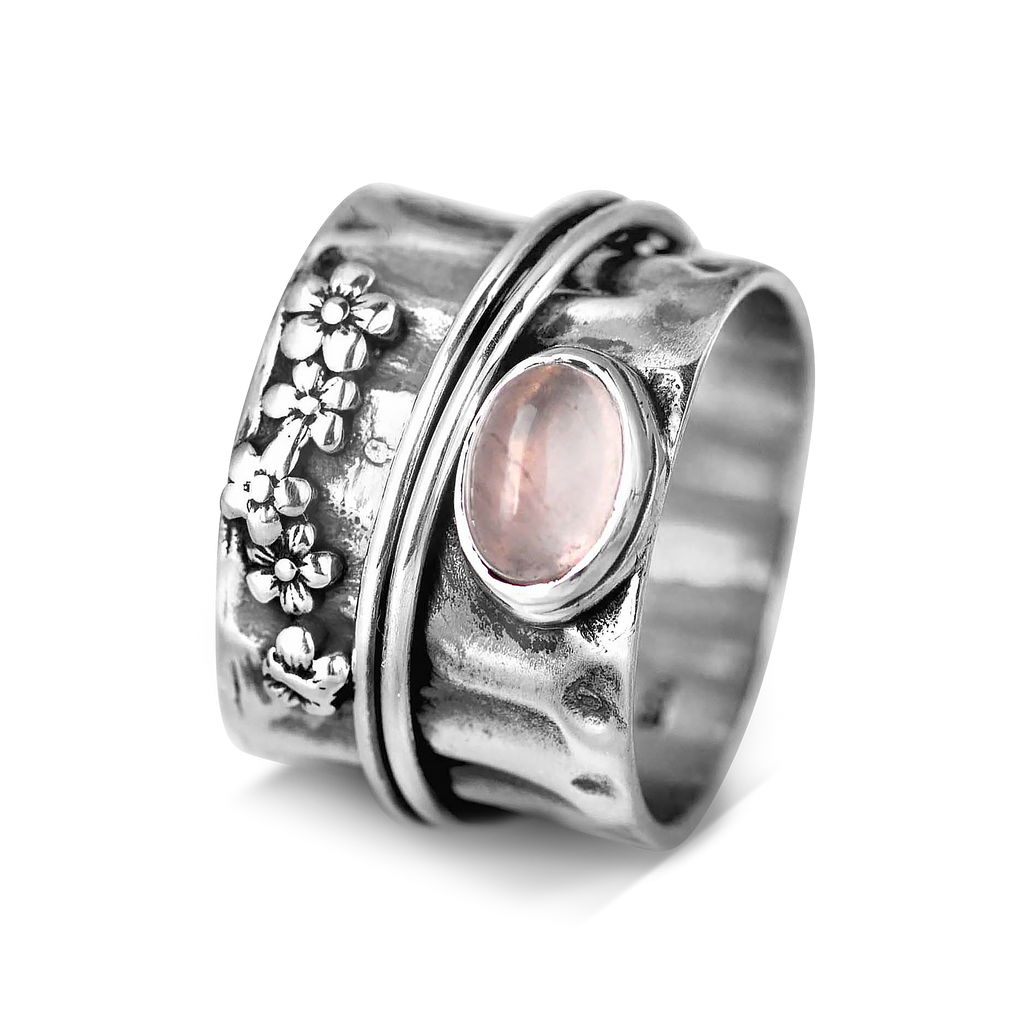 Rose Quartz Flower and Butterfly Spinner Ring
