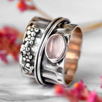 Rose Quartz Flower and Butterfly Spinner Ring