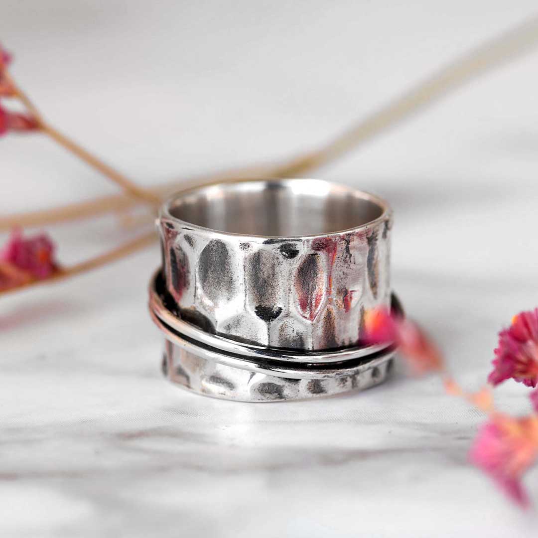 Rose Quartz Flower and Butterfly Spinner Ring