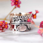 Rose Quartz Flower and Butterfly Spinner Ring