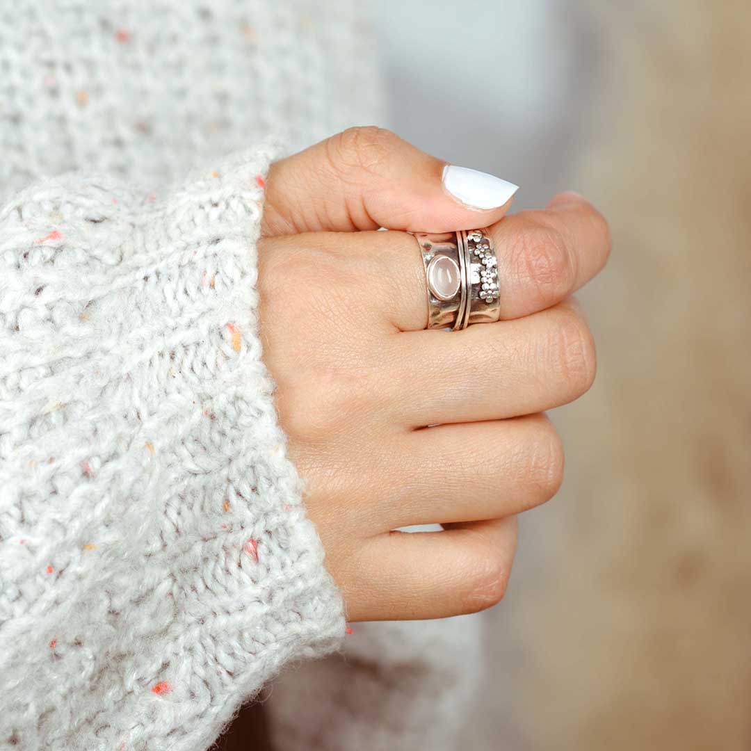 Rose Quartz Flower and Butterfly Spinner Ring