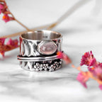 Rose Quartz Flower and Butterfly Spinner Ring