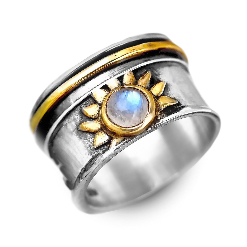 Celestial Sun Moonstone Fidget Silver-Tone Ring