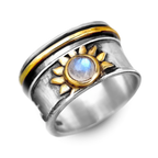 Celestial Sun Moonstone Fidget Silver-Tone Ring