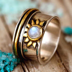 Celestial Sun Moonstone Fidget Silver-Tone Ring