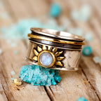 Celestial Sun Moonstone Fidget Silver-Tone Ring