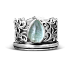 Teardrop Aquamarine-Look Fidget Silver-Tone Ring