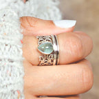 Teardrop Aquamarine-Look Fidget Silver-Tone Ring