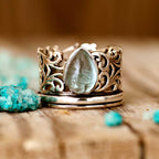 Teardrop Aquamarine-Look Fidget Silver-Tone Ring