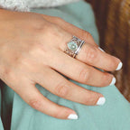 Teardrop Aquamarine-Look Fidget Silver-Tone Ring