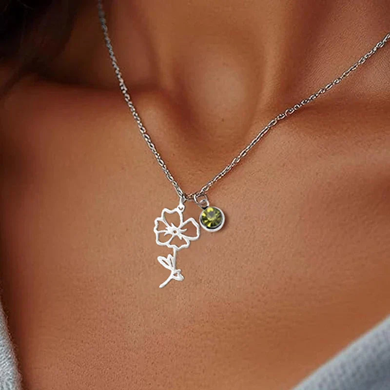Personalised Birthstone and Birth Flower Necklace