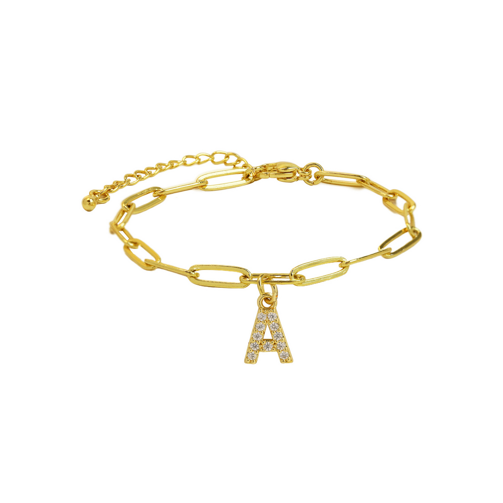 Dainty Paperclip Chain Initial Letter Bracelet