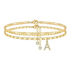 Two-Piece Initial Anklet Set with Diamond-Look Letter Charm