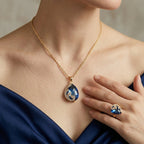 Blue Crystal Necklace and Earring Set in Gold Tone