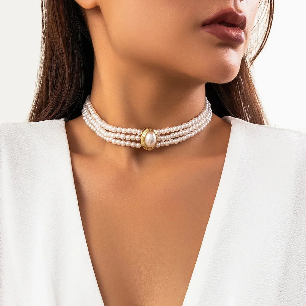 Triple-Strand Choker Necklace in Three Stones