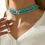 Triple-Strand Choker Necklace in Three Stones