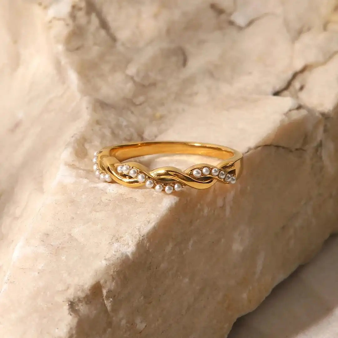 Dainty Twisted Pearl Stacking Ring
