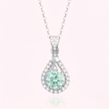 Green Teardrop Halo Pendant in White Gold Tone