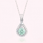 Green Teardrop Halo Pendant in White Gold Tone